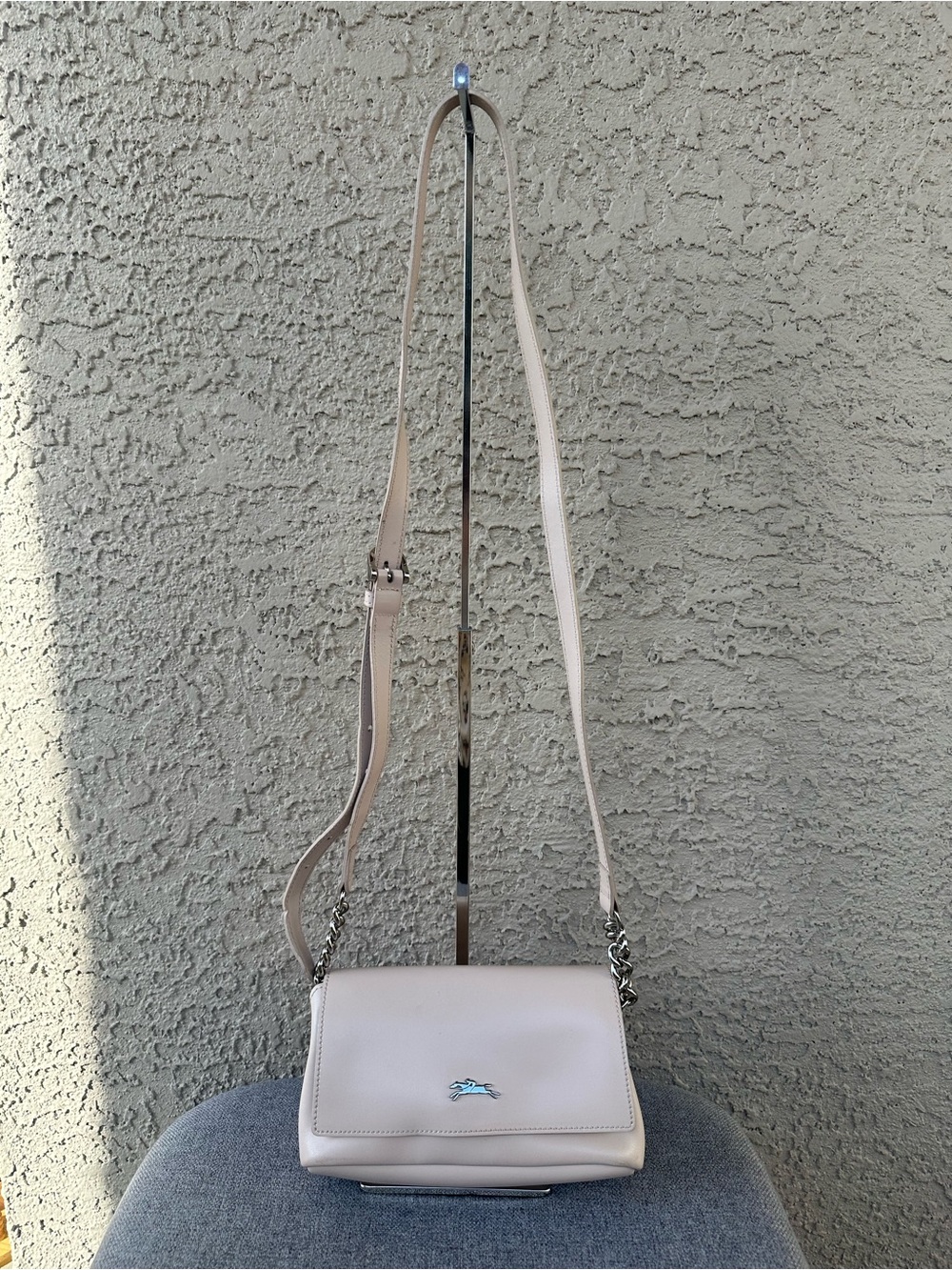 LONGCHAMP Longchamp Light Beige Leather Flap Crossbody Bag